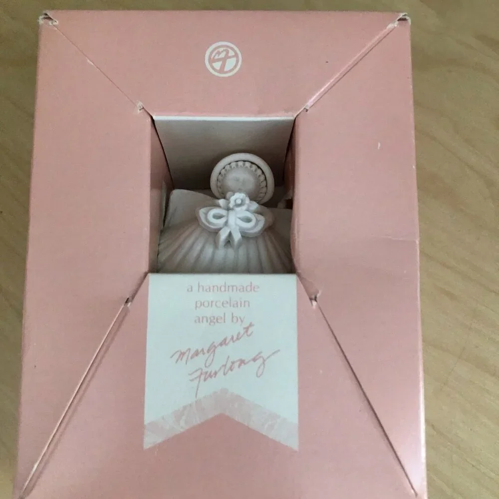 Vintage 1987 Margaret Furlong Angel Seashell Flower Bouquet Porcelain Ornament